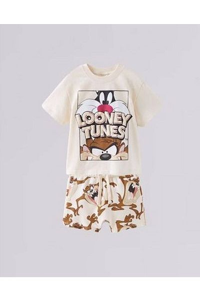 LADİN Boy's Tasmanian Devil Looney Tunes Printed Top and Bottom Shorts Set
