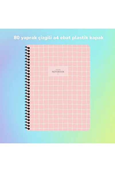 SEYFİKİRTASİYE CĂRȚI A4 80 FOIĂ CĂRȚI DE NOTE CU SPIRĂ DE PLASTIC COLLEGE SHARP COLOR