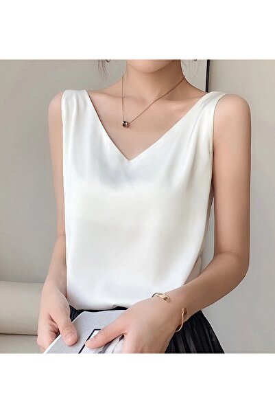 Laliş Butik Saten Kolsuz Bluz
