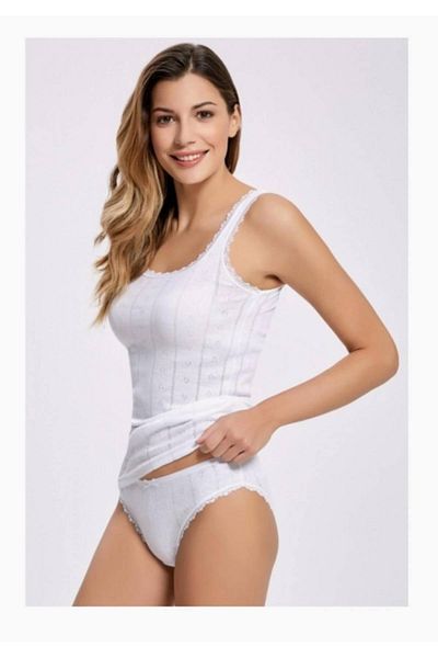 Tutku Ζακάρ Χοντρό λουράκι Λευκό κάτω επάνω σετ Dng Textile New Season (6 Οικονομικό Πακέτο)