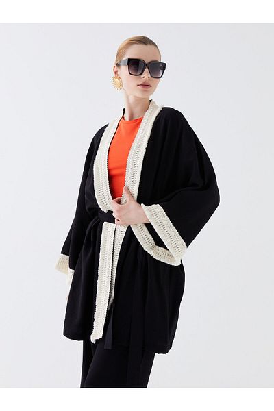 LC Waikiki Schalkragen Uni Langarm Oversize Leinenlook Damen Kimono