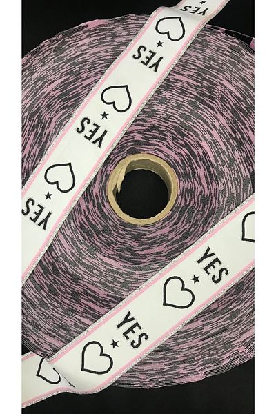 Ozpas White Yes Written Heart Pink Ribbon 4cm Width 100meters
