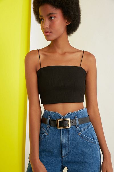 Trendyol Collection Dámský pásek Black Croco Buckle Leather Look TWOSS21KE0079