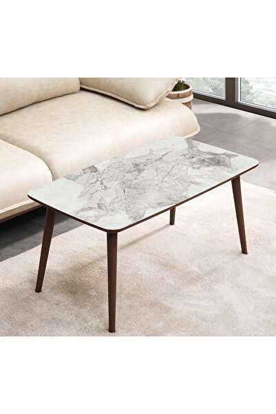 vovvahome LUCİ MDF AHŞAP ORTA SEHPA - BEYAZ MERMER DESENLİ