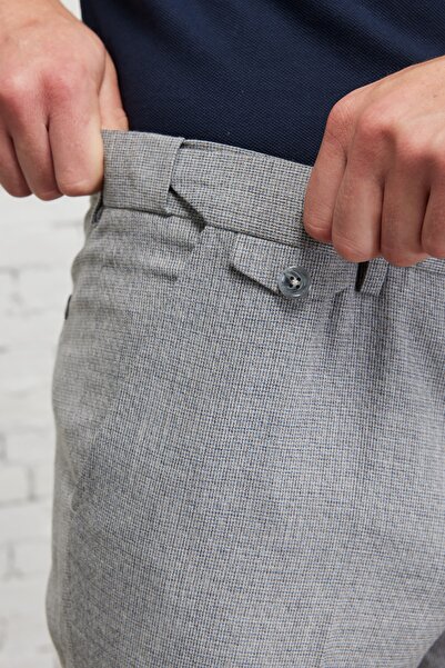 ALTINYILDIZ CLASSICS Men's Gray-navy blue Slim Fit Narrow Cut Patterned Flexible Trousers with Elastic Waist