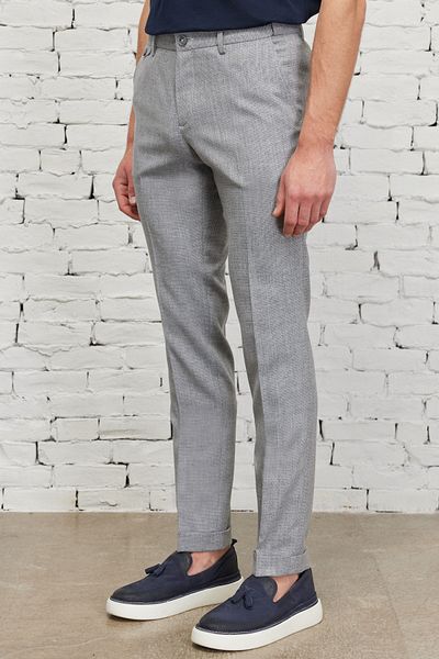 ALTINYILDIZ CLASSICS Men's Gray-navy blue Slim Fit Narrow Cut Patterned Flexible Trousers with Elastic Waist