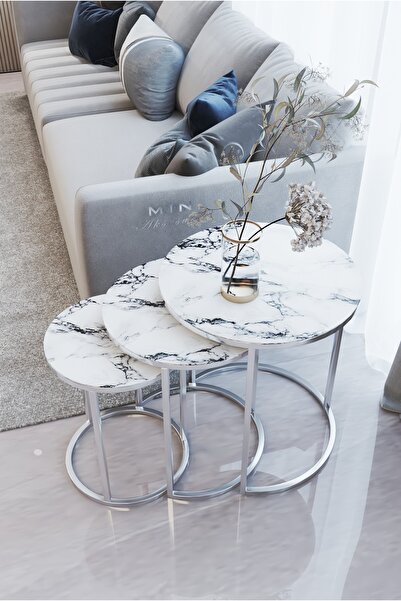 Nies Aksesuar Armoni 3'lü Gümüş Ayak Beyaz Mermer