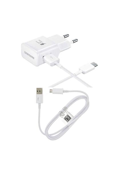 Samsung Galaxy A01 TA20 Micro & Type-C Kablolu 15W Hızlı Şarj Aleti Beyaz (Samsung Türkiye Garantili