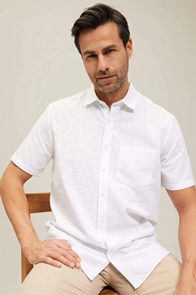 alenmeza Чоловіча біла сорочка з коротким рукавом, кишенями, у стилі кежуал, сучасного крою, з бавовняної тканини