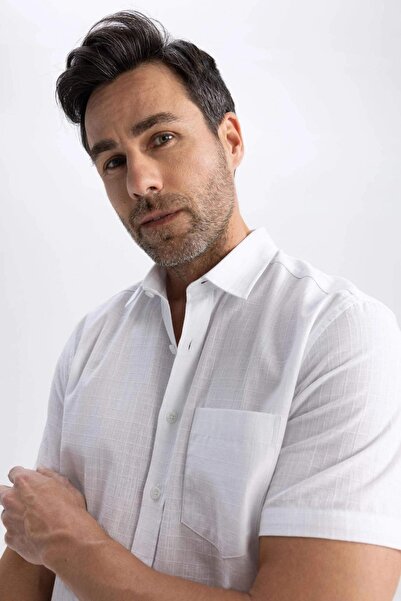 alenmeza Чоловіча біла сорочка з коротким рукавом, кишенями, у стилі кежуал, сучасного крою, з бавовняної тканини