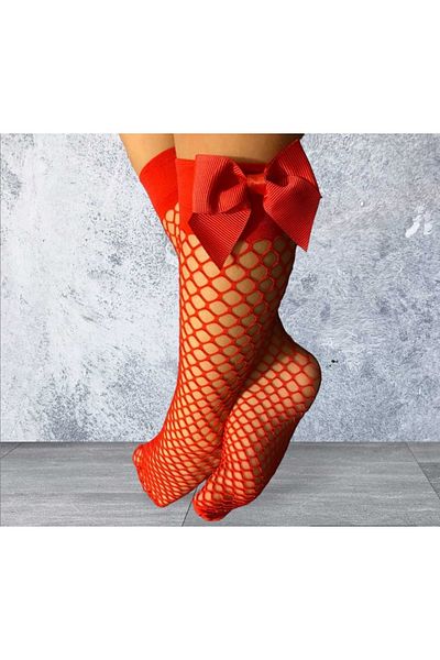 Shopiolog Girl's Knee-high Socks with Ribbon and Mesh