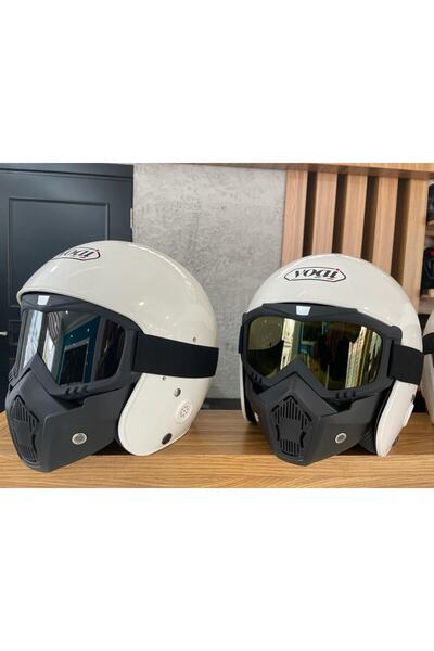 Prosev Motosiklet Açık Kask Maskesi Siyah Cam