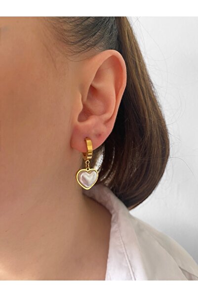 moon jewels Steel Pearlescent Heart Earrings Gold Pair Price