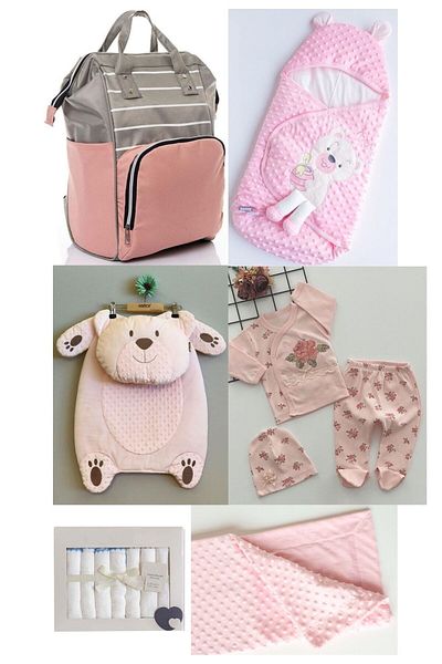 sahra bebek 6-Piece Birth Set (BABY CARE BACKPACK, HOSPITAL RELEASE, SWADDLE, DIAPER, CHERRY BLANKET, WIPES SET)