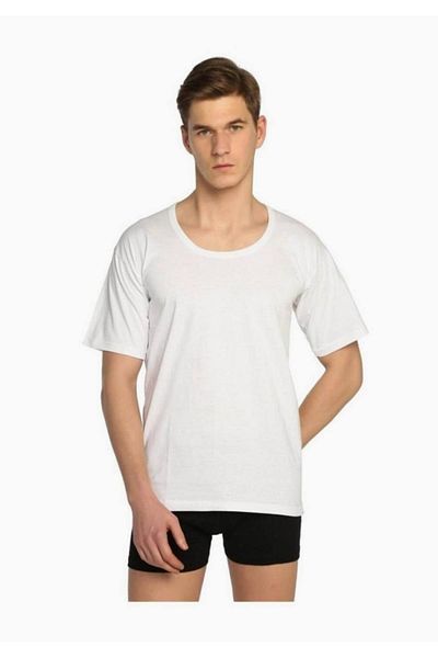 Tutku Men's White Combed Cotton Crew Neck Half Sleeve Undershirt Mrtb2 New Season (6 Pieces Economical Pack)