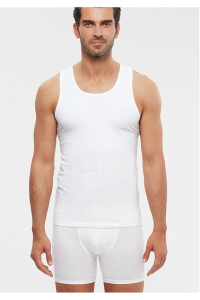 Kom Ανδρικό λευκό χτενισμένο βαμβακερό Modal Sportsman Lycra Tank Top 2 τεμαχίων Νέας σεζόν