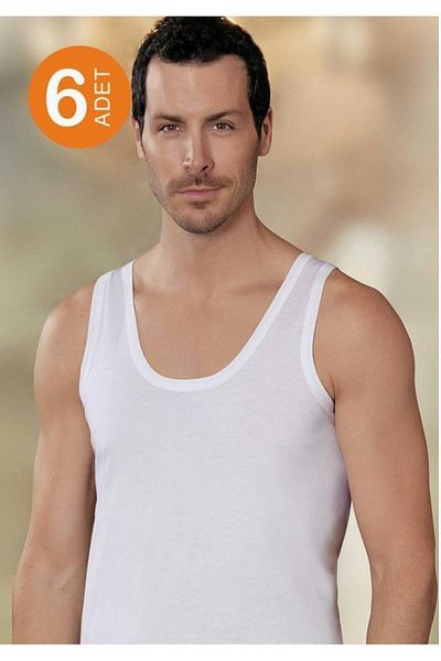 Şahinler Мъжки комплект от 6 памучни потника, бял, размер M, нов сезон