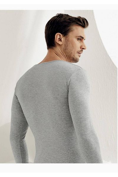 Şahinler Men's Gray Long Sleeve V-Neck Undershirt M Gr New Season (6 Pieces Economic Package)