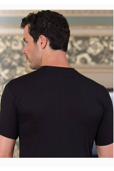 Şahinler New Season Men's Black Crew Neck Short Sleeve Combed Cotton Undershirt - M (12 Pieces Economic Pack)
