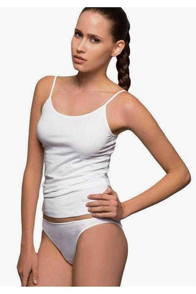 Kom Women's White Basic Top Cotton Undershirt Ba0636201 New Season (6 Pieces Economic Package)