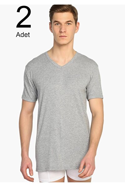 Tutku Men's Gray 2 Pack Ribbed V-Neck Undershirt Elf568tccm2 New Season