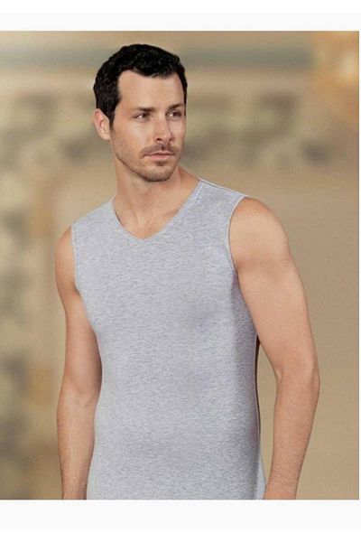 Şahinler Men's Gray Zero Sleeve V-Neck Lycra Single Jersey Undershirt M New Season