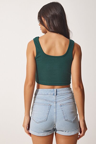 Happiness İstanbul Női keksz smaragdzöld pántos Crop 2 csomagos kötött blúz GT00034