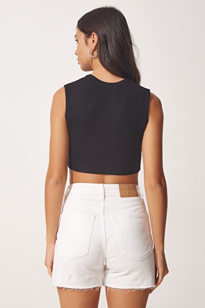 Happiness İstanbul Dámské černé letní triko s potiskem CE00081