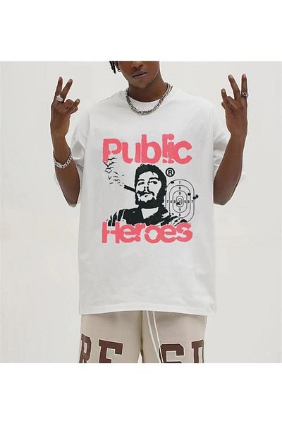 Touz Eyl Public Heroes Printed White Unisex Oversize T-shirt