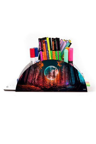 kutuTR Wooden Landscape Rainbow Ruled Desktop Pen Holder Organizer with Assembled Box