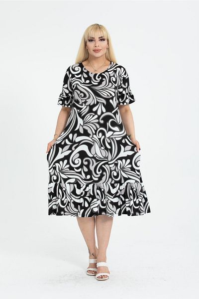 mezura tekstil Plus Size Knee Length Sleeves and Skirt Ruffle Detailed Stylish Pocketed Viscose Combed Cotton Dress