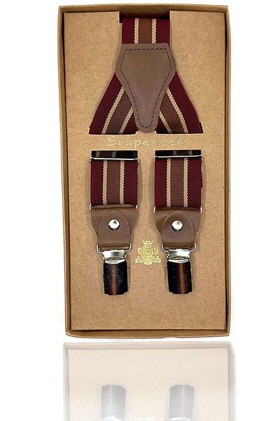 Kravatkolik Claret Red - Mustard Color Leather Linked Men's Trouser Strap Pan250