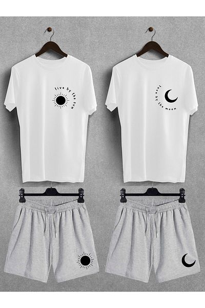 Pear Wear Set de pantaloni scurți de tricou Oversize Sun Moon cu imprimeu Live Love