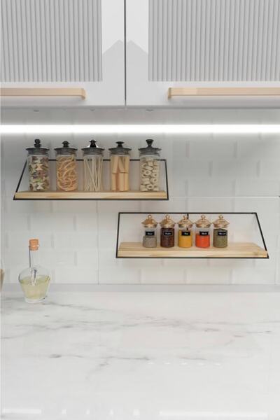 MSAĞWOODS Ikili Duvar Tipi Ahşap Raf Düzenleyici Organizer Ev Hediyesi Ofis Balkon Mutfak Banyo