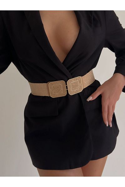 Fiori Straw Elastic Women's Belt with Snap Buckle, Jacket Belt, Shirt Belt, Dress Belt