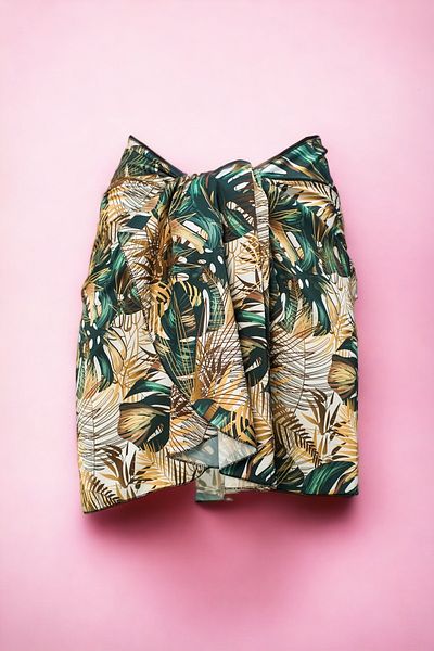 pistore Large Yellow Green Monstera Patterned Short Pareo Satin No Sheer Women's Beach Dress New Season