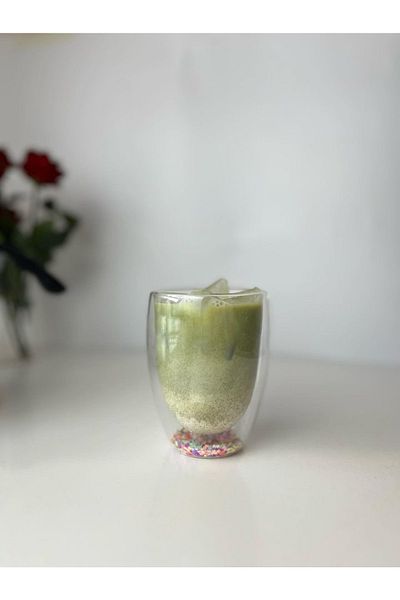 KÜÇÜK EW 300 ml ceașcă de sticlă cu perete dublu, stea borosilicată, argintiu, ceașcă de cocktail pentru prezentare de cafea