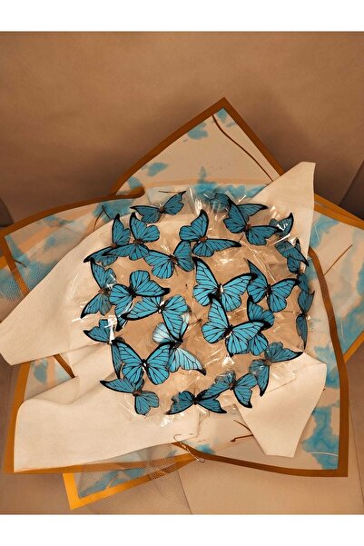 BYSHOPPİNG Led Işıklı Kelebek Buketi A Kalite Büyük Boy Anneler Günü Hediye Özel Mavi Kelebek Buketi Sevgili