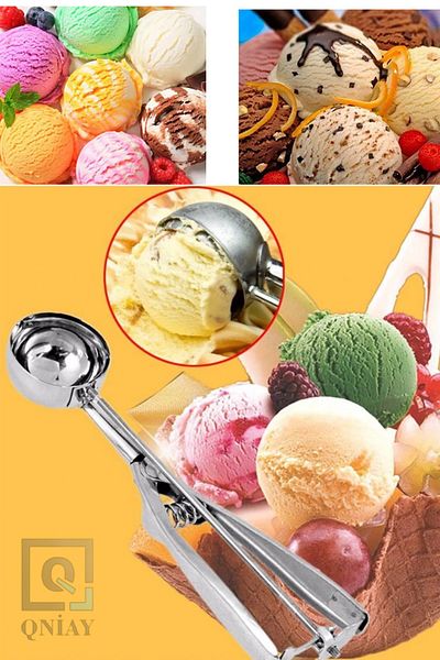 QNİAY Stainless Steel Ice Cream Scoop Halva Spoon Ball Shaped Luxury Cookie Ice Cream Spoon