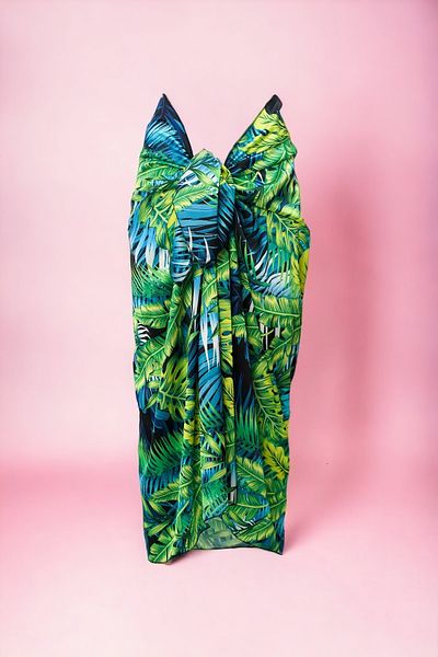 pistore Tropical Patterned Long Pareo Satin No Sheer Women's Beach Dress New Season