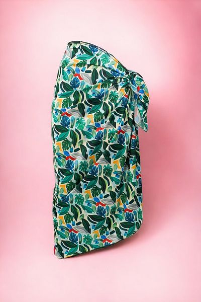pistore Tropical Patterned Abstract Green Long Pareo Satin No Sheer Women's Beach Dress New Season