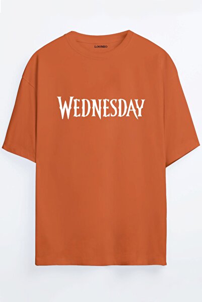 MELADYAN Wednesday Addams Digital Printed Unisex Orange Oversize T-Shirt