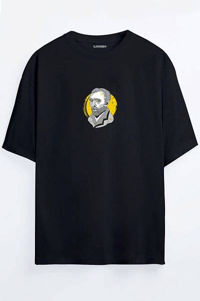 MELADYAN Van Gogh Digital Printed Unisex Black Oversize T-Shirt