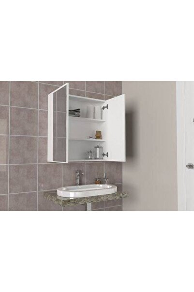 Thevida Çok Amaçlı Aynalı Banyo Dolabı 70x70 Beyaz Renk Lake