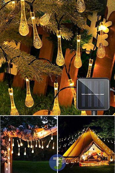 Technojet Solar Güneş Enerjili 50 Led Işıklı Su Damlası Dekorasyon Bahçe Aydınlatması (sarı Işık)