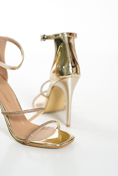 ZİESCE Rochie de seară din piatră cu oglindă aurie de damă, pantofi cu toc