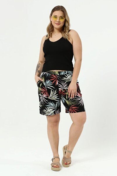 xlargebutik Büyük Been Giyim Efil Efil شورت بخصر مطاطي من القماش بنمط شجرة ال...