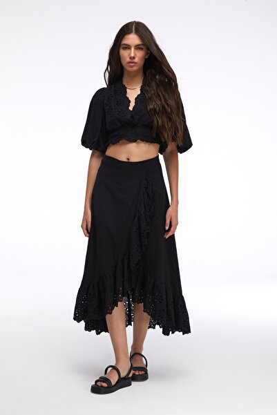 By Mare Style FLEUR-Fırfır Detaylı Saf Pamuk Brode Etek