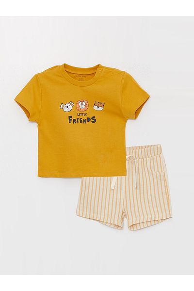 LC Waikiki Crew Neck Printed Baby Boy T-Shirt and Shorts Set of 2