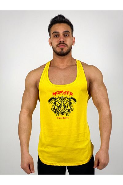 Black İstanbul Monster Gym King Printed Strappy Fitness Athlete